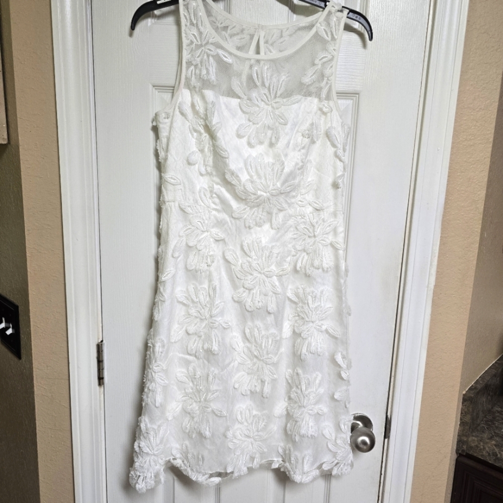 ADRIANNA PAPELL 3D Embroidery Floral Lace Fit & Flare Midi Dress Sz 4